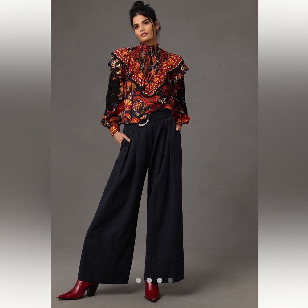 FARM Rio Black Multicolor High-Neck Ruffled Floral Blouse - Picture 4 of 6